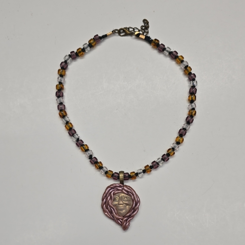 Handmade Clay Moon Face Necklace
